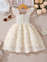 Girls' Solid Color Ruffled With Cap Sleeve Floral Patchwork Elegant Summer Dress